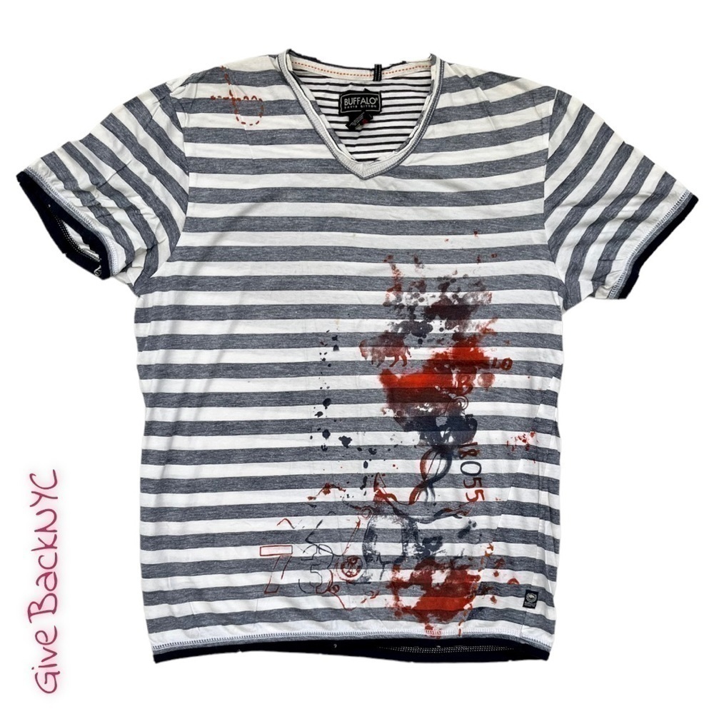 Buffalo David Bitton Striped Graphic T Shirt Size M
